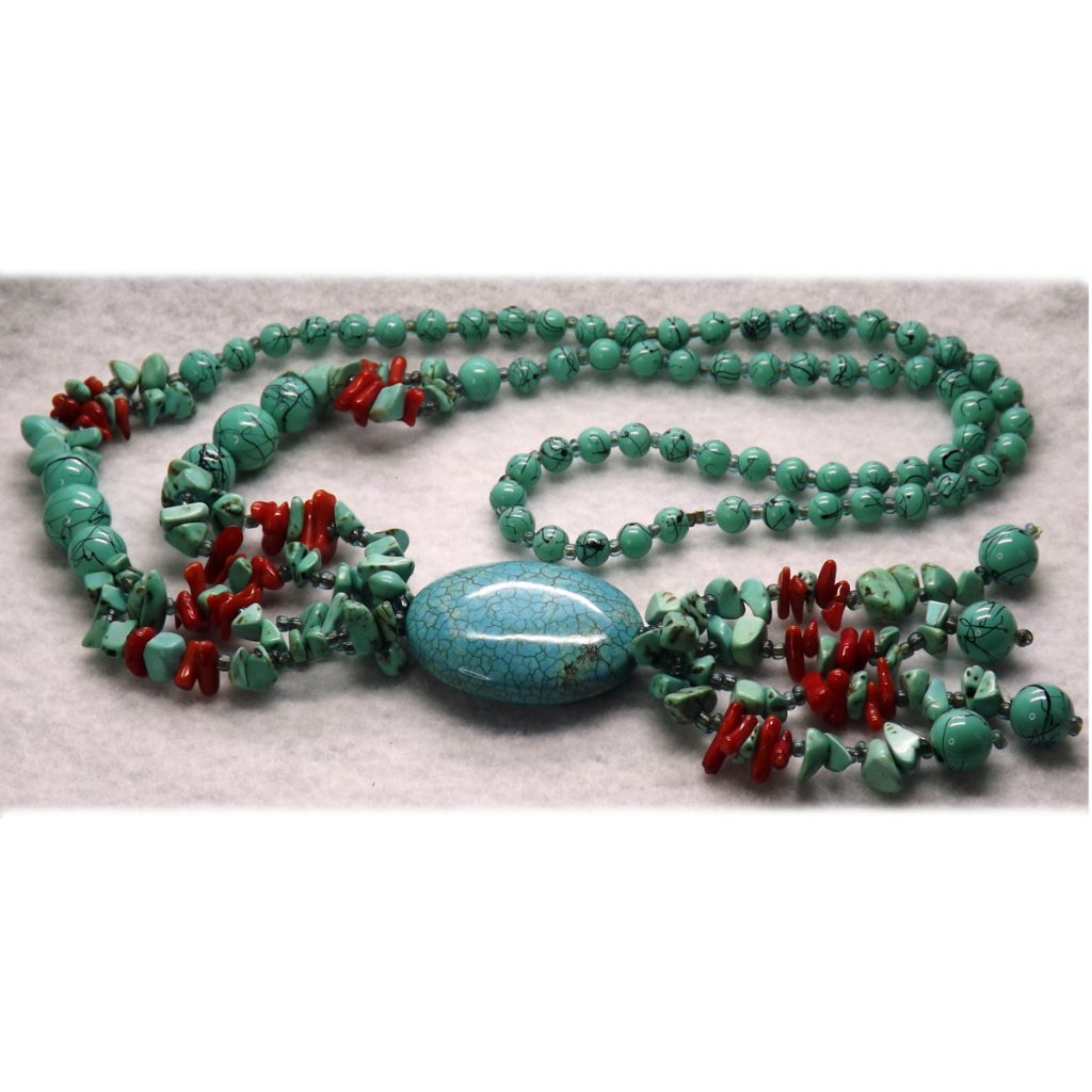 Turquoise And Red Coral Necklace